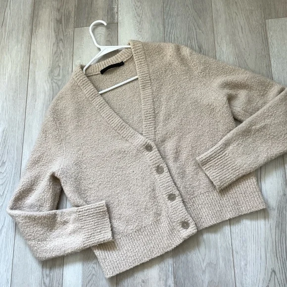 Jenni Kayne Merino Wool Boucle Boyfriend Cardigan Sweater Beige (Small) preppy - Picture 2 of 8